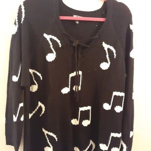 Hot Topic Black & White Music Note LaceUp Sweater